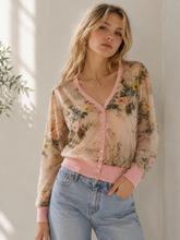 Load image into Gallery viewer, Sew in Love Floral Mesh Cardigan in Yellow/Pink