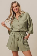 Load image into Gallery viewer, BiBi Crinkle Gauze Shirt And Short Set in Sage