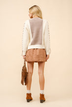 Load image into Gallery viewer, Blue B Color Block Knit Sweater with Lace-Up Details in Taupe