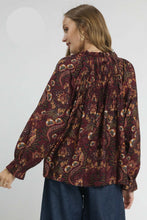 Load image into Gallery viewer, Umgee Floral Damask Print Top in Wine Mix