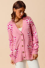 Load image into Gallery viewer, So Me Christmas Candy Cane Cardigan in Pink