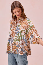 Load image into Gallery viewer, BiBi Bold Multi Color Floral Print Button Down Top in Latte Multi
