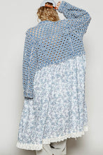 Load image into Gallery viewer, POL Textured Fabric and Floral Print Cardigan in Deep Denim