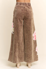 Load image into Gallery viewer, Davi & Dani Washed Corduroy Pants with Printed Flowers in Washed Brown