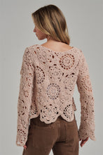 Load image into Gallery viewer, BON Chenille Knit Crochet Lace Sweater in Oatmeal