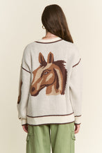 Load image into Gallery viewer, J.nna Soft Knit Horse Print Back Cardigan in Oatmeal Brown
