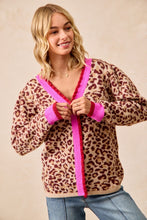 Load image into Gallery viewer, BiBi Leopard Print Knit Sweater with Contrasting Striped Ruffles in Leopard