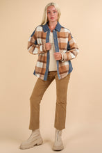 Load image into Gallery viewer, Very J Textured Denim and Contrasting Plaid Shacket in Mocha Mix
