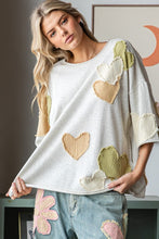 Load image into Gallery viewer, Oli & Hali Mineral Washed Top with Heart Patches in Melange Grey