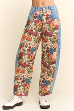 Load image into Gallery viewer, Davi & Dani Floral and Denim Pants in Beige/Denim Blue
