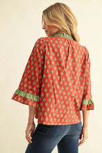 Load image into Gallery viewer, Jodifl Bell Sleeves Ruffle Detail Floral Top in Brick