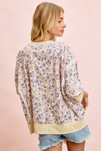 Load image into Gallery viewer, BiBi OVERSIZED Lightweight Corduroy Floral Print Top in Cream/Lavender