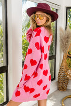 Load image into Gallery viewer, BiBi Heart Pattern Knit Long Cardigan in Pink/Red