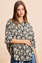 Load image into Gallery viewer, BiBi Floral Jacquard Dolman Sleeve Top in Black/Light Grey
