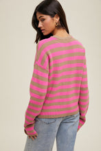 Load image into Gallery viewer, Wishlist Contrasting Color Striped Button Up Cardigan in Mocha/Punch