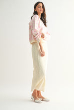 Load image into Gallery viewer, Wishlist CROPPED Jacquard Knit Sweater with Contrasting Bow Print in Cream/Pink
