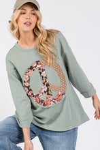 Load image into Gallery viewer, Sage+Fig OVERSIZED Peace Sign Patched Top in Dusty Green