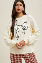 Load image into Gallery viewer, Wishlist French Terry Knit Top with Bow Print Front in Cream/Black