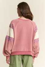 Load image into Gallery viewer, J.nna Mineral Washed Lace Trimmed Positive Lettering Front Sweatshirt in Rosewood