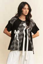 Load image into Gallery viewer, Davi & Dani Color Block Top with Lace and Bow Details in Black
