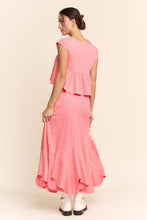 Load image into Gallery viewer, Davi & Dani Crinkled Knit Top Elastic Waist Maxi Skirt Set in Pink
