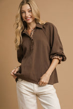 Load image into Gallery viewer, Umgee Textured Top with Contrasting Trim in Brown