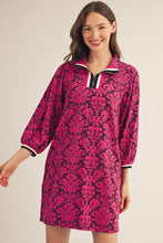Load image into Gallery viewer, Jodifl Front Half Zip Up Baroque Floral Pattern Dress in Fuchsia