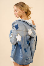 Load image into Gallery viewer, Blue B Distressed Denim Shirt with Star Print and Studded Details in Medium Wash