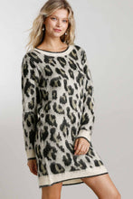 Load image into Gallery viewer, Umgee Animal Print Round Neck and Long Sleeve Dress Sweater in Cream Mix
