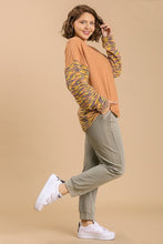 Load image into Gallery viewer, Umgee French Terry and Multicolored Cut & Sew Fabric Pullover in Soft Clay