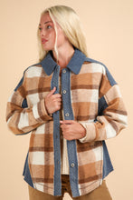 Load image into Gallery viewer, Very J Textured Denim and Contrasting Plaid Shacket in Mocha Mix