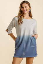 Load image into Gallery viewer, Umgee Dip Dye French Terry Round Neck Button Tab on Sleeves Dress in Heather Grey Denim