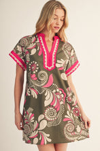 Load image into Gallery viewer, Jodifl Lace Trim Accent Boho Floral Dress in Olive