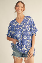 Load image into Gallery viewer, Jodifl Drop Shoulder Floral Loose Fit Top in Blue
