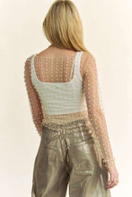 Load image into Gallery viewer, Davi & Dani Sheer Mesh Pearl and Stone Embellished Top in Nude