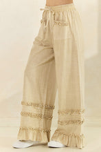 Load image into Gallery viewer, Mittoshop Mineral Washed Ruffle Trim Wide Leg Pants in Natural