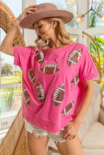 Load image into Gallery viewer, BiBi Game Day Football Sequin Patch Top in Hot Pink