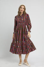Load image into Gallery viewer, Umgee Stripped Floral Print Midi Dress in Brown Mix