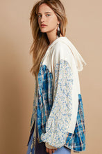 Load image into Gallery viewer, POL Mixed Fabric and Print Zip Up Hooded Top in Cream ON ORDER