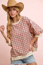 Load image into Gallery viewer, BiBi OVERSIZED Lightweight Knit Retro Floral Print Top in Cream/Red Flower