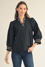 Load image into Gallery viewer, Jodifl Embroidered Scallop V Neckline Solid Top in Black