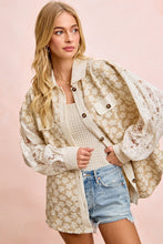 Load image into Gallery viewer, BiBi Floral Lace Sleeve Oversized Shacket in Oatmeal