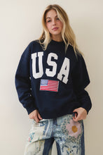 Load image into Gallery viewer, Veveret USA Patched Sweatshirt in Navy