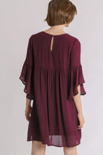 Load image into Gallery viewer, Umgee Embroidered Yoke 3/4 Bell Sleeve Dress in Wine