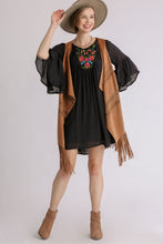 Load image into Gallery viewer, Umgee Embroidered Yoke 3/4 Bell Sleeve Dress in Black