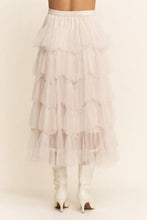Load image into Gallery viewer, J.nna Solid Color Tiered Mesh Midi Skirt in Pale Taupe