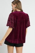 Load image into Gallery viewer, Umgee Solid Color Top with Embroidered Sleeves in Wine