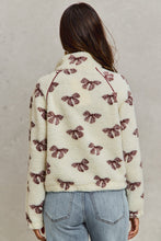 Load image into Gallery viewer, So Me Bow Pattern Sherpa Jacket in Cream/Brown