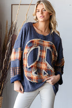 Load image into Gallery viewer, Oli & Hali Knit Top with Mixed Print Peace Sign Patch on Front in Blue