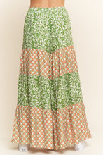 Load image into Gallery viewer, J.nna Color Block Mixed Print Tiered Pants in Green Multi
